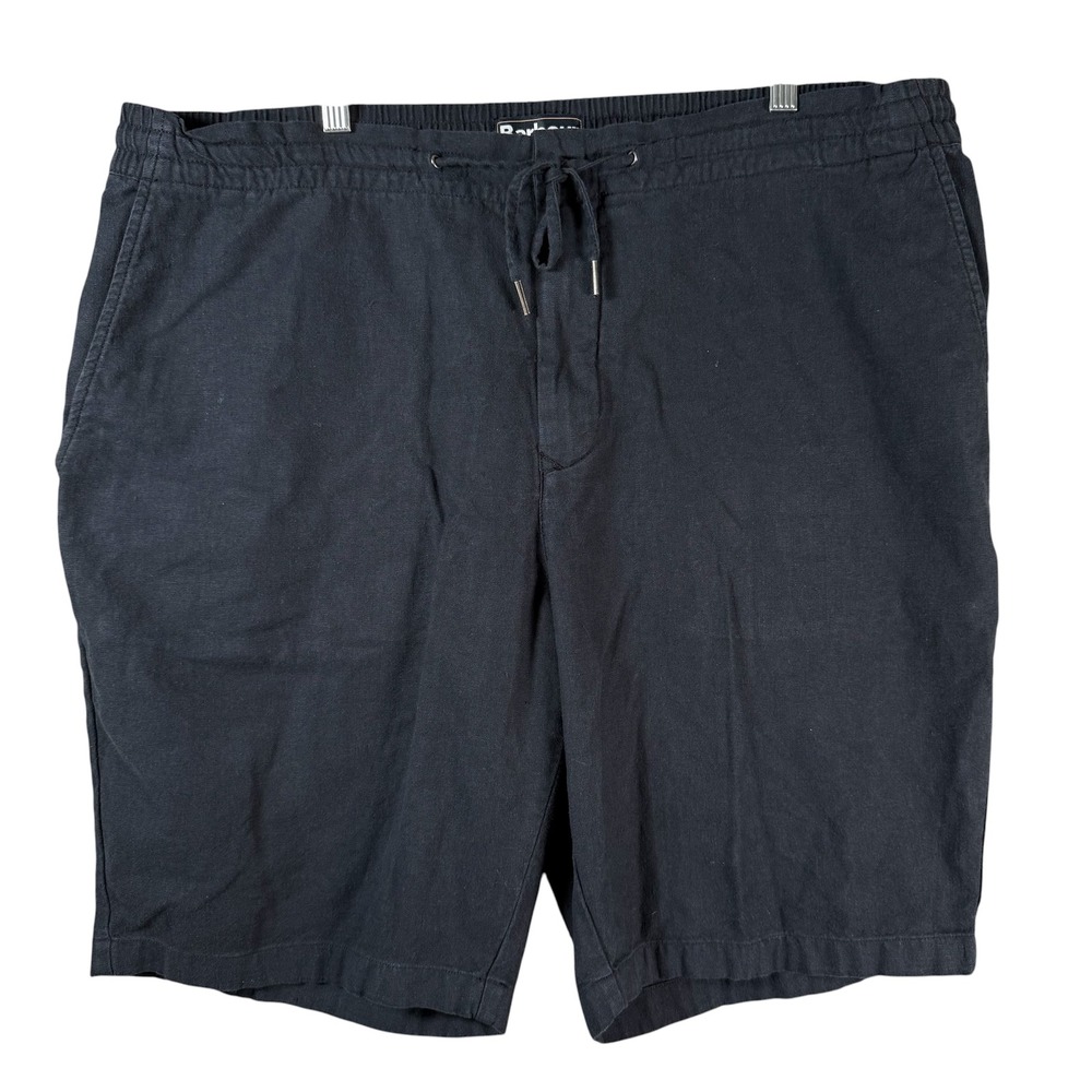Barbour Neuston Drawstring Shorts Mens 42 Navy Blue Linen Blend Casual Summer